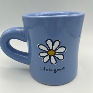 LIFE IS GOOD Blue Coffee Cup Mug Daisy Flower